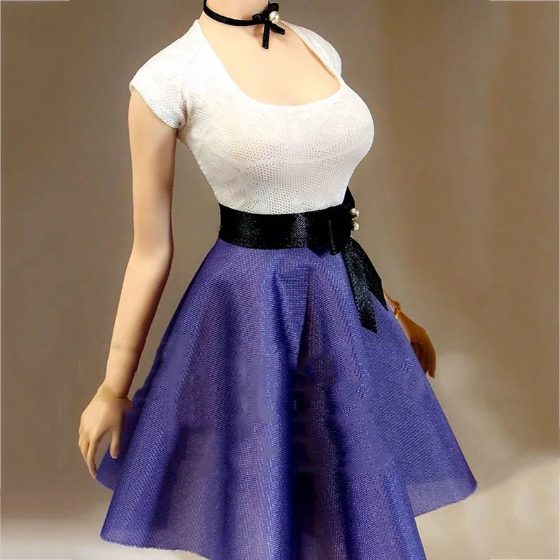 

In Stock 1/6 Scale Female Soldier Sexy Trend White T-shirt Top Purple Long Skirt Fits 12 Inches Action Figure Model Dolls
