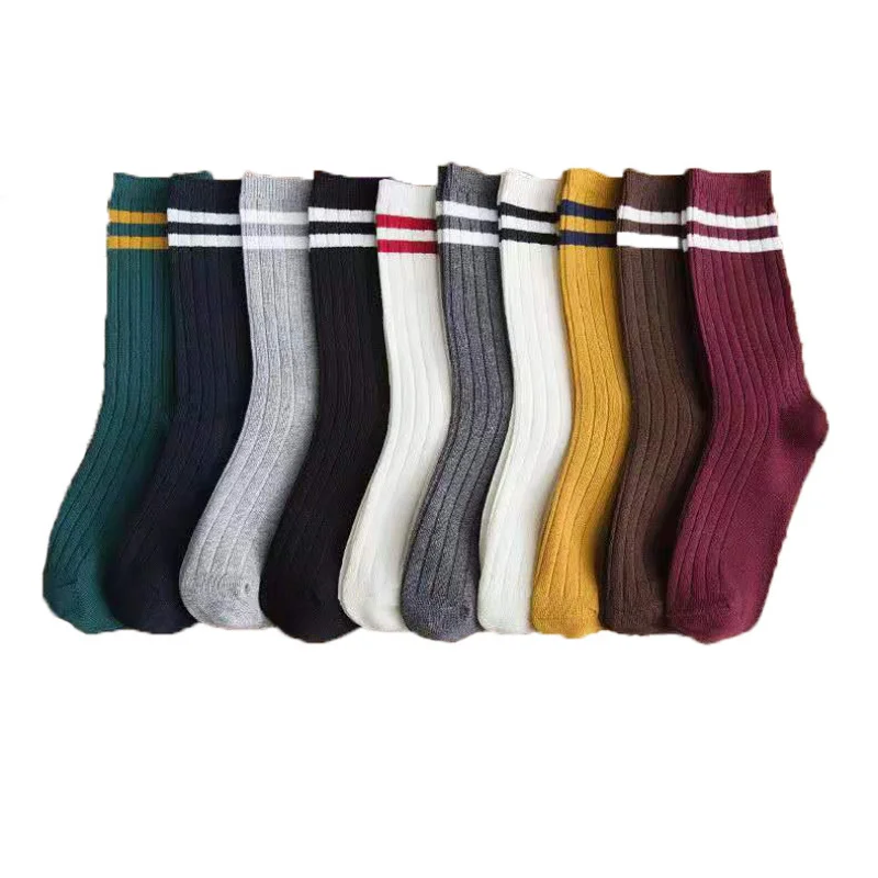 2023 Spring Socks Women Woman Korean Version of The Two Bars Japanese Striped Cotton Tube Pile Sock Ins Tide Socks College Style