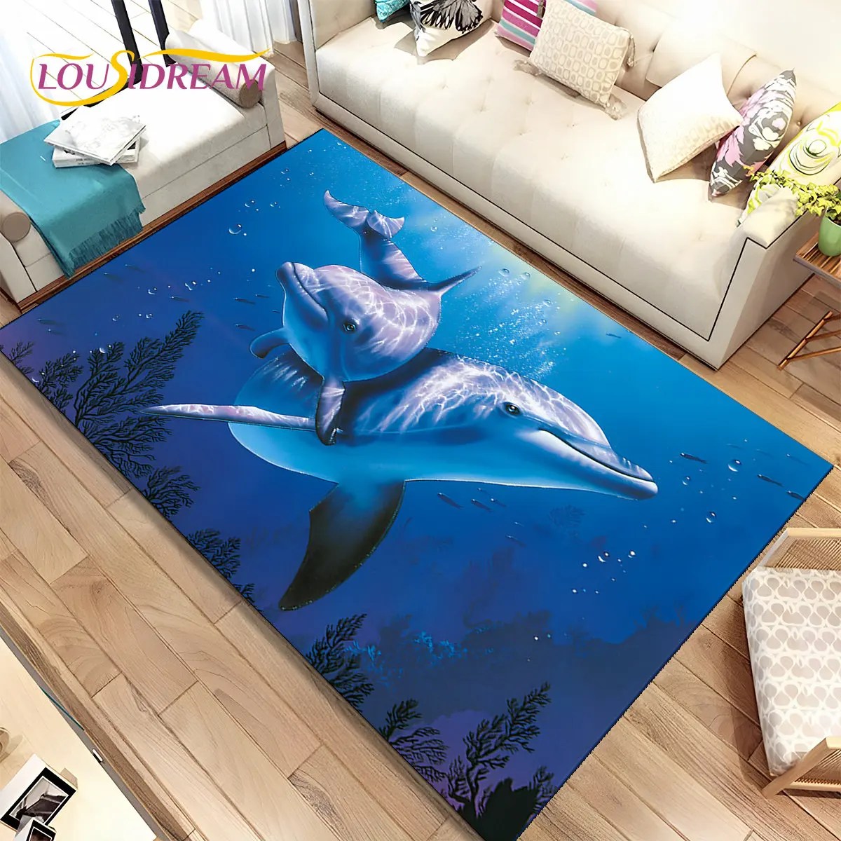 

3D Seabed Underwater World Dolphin Turtle Area Rug,Carpet Rug for Living Room Bedroom Sofa Doormat,kids Play Non-slip Floor Mat