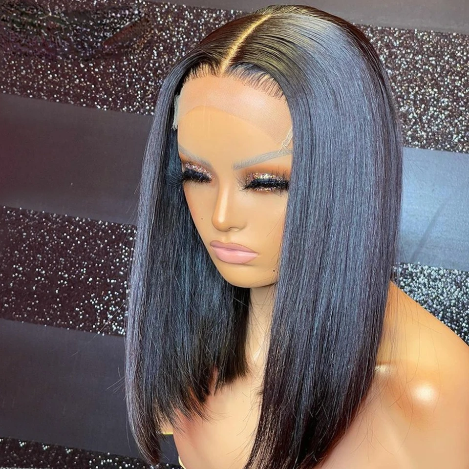 Прямые короткие парики боб из человеческих волос на сетке для женщин волосы Remy