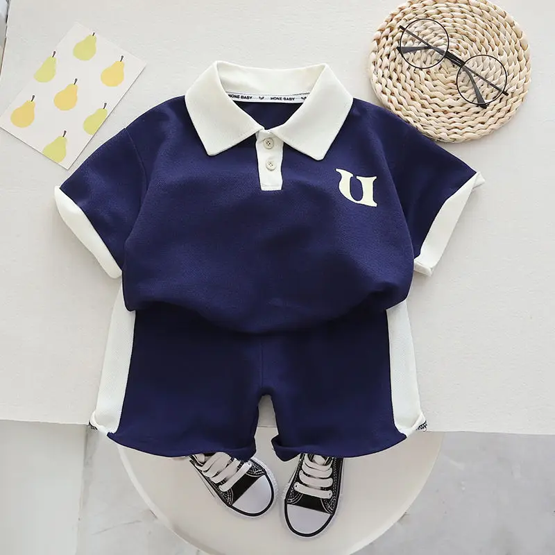

Children's Set New Summer Fashion Boys' Letter Short Sleeve polo shirt Baby Casual Shorts Children's Wear