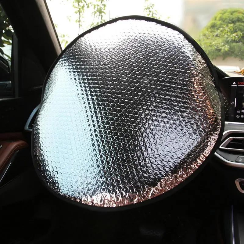 

Cooling Steering Wheel Cover Aluminum Foil Sun Shade Cover Protector High Quality Silver Double Thick Sun-proof Parasol Shield