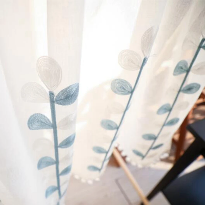 1 шт. Короткая занавеска с карманом для кухни двери коридора голубые листья