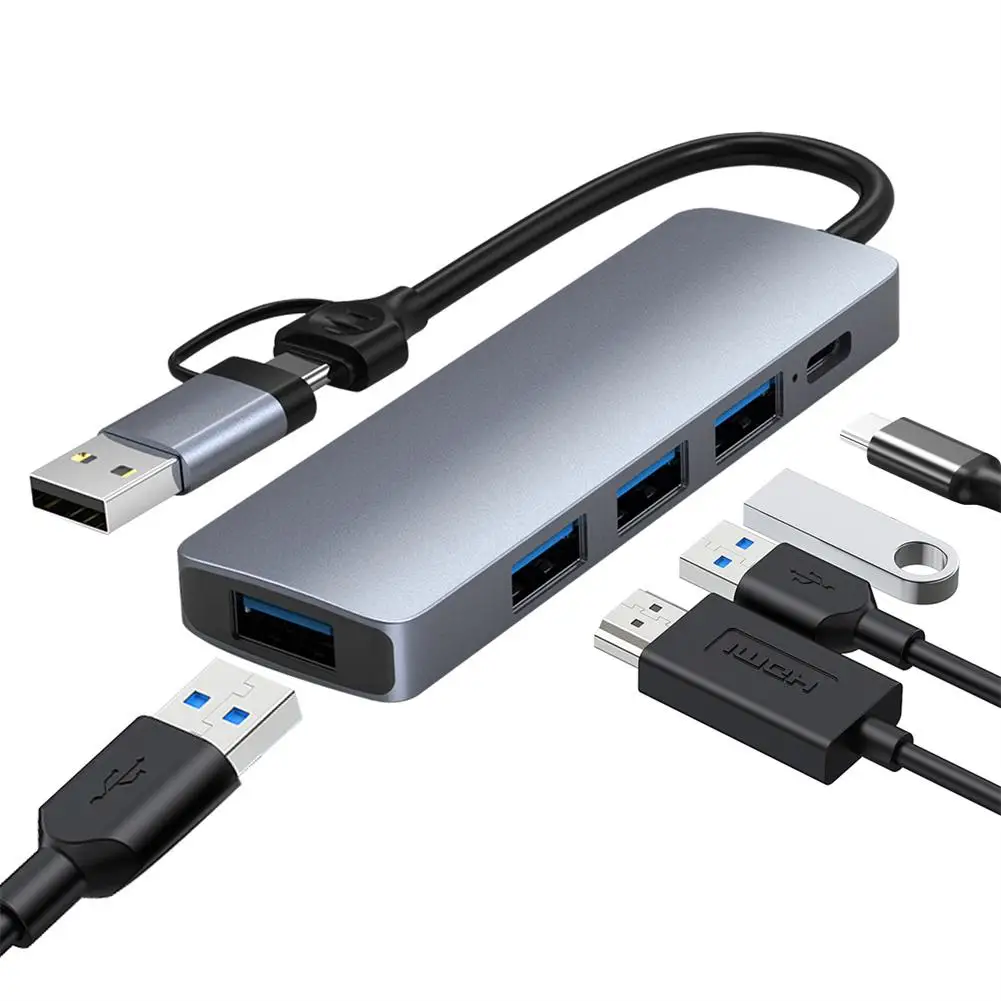 

5-in-1 Usb C Hub Double-head Type C/usb Docking Station Multi-functional Adapter With Sd/tf Card Reader Charger