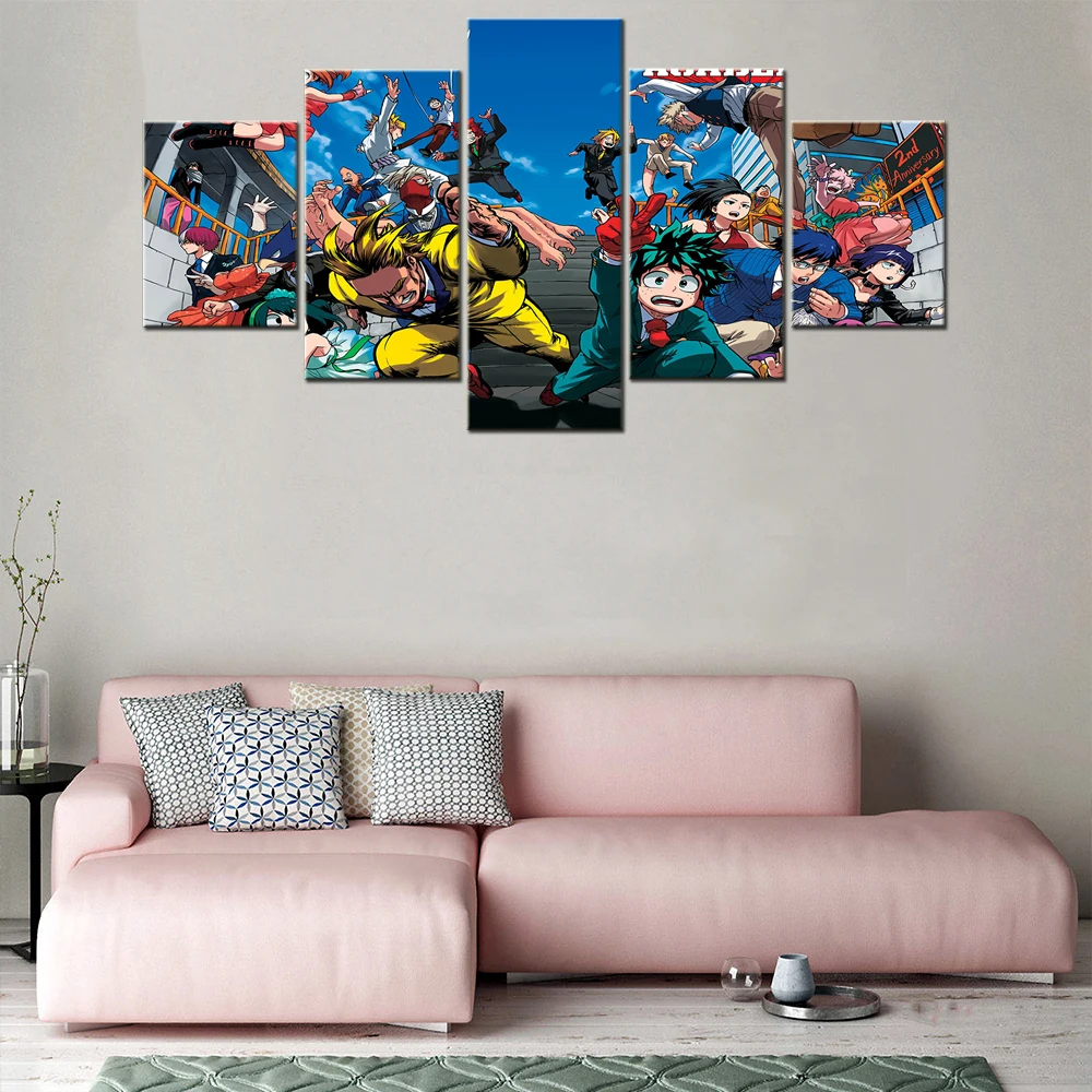 

5 Pieces Canvas Japan Anime My Hero Academia Figure Poster Modern Home Living Room Decor Paintings On Canvas Wall Art Picture