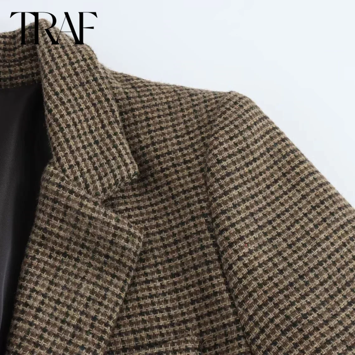 TRAF шерстяные блейзеры для женщин мода 2024 осень-зима новый клетчатый однобортный