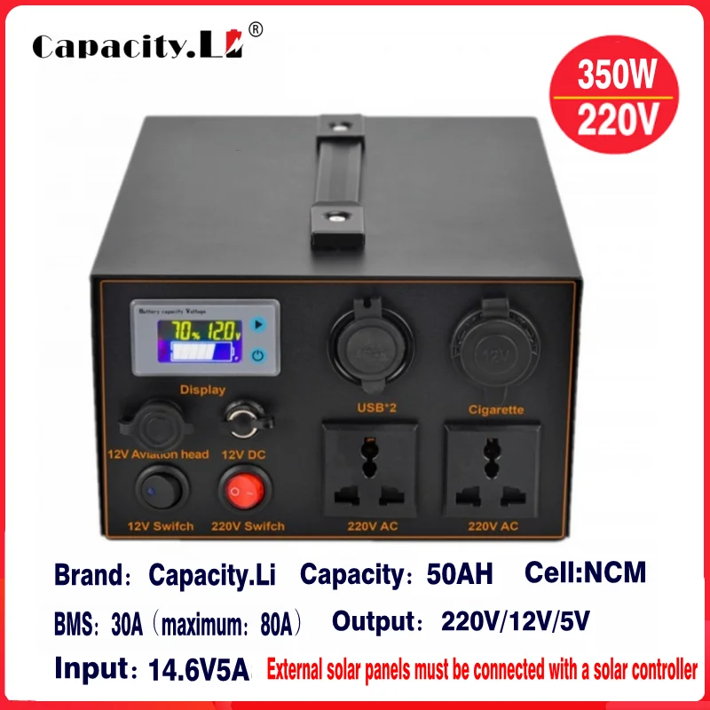 Аккумуляторная батарея Lifepo4 12 В до 220 В, 350 Вт, перезаряжаемая литий-полимерная батарея с bms для инструментов для кемпинга на открытом воздухе, игрушечного автомобиля