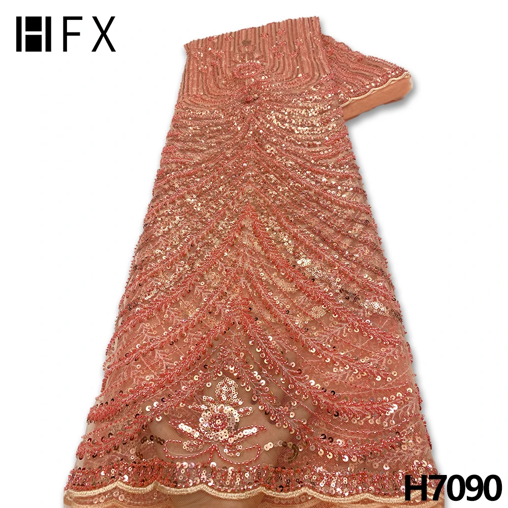 HFX лучшее качество кружевная ткань с блестками из бисера нигерийская сетчатая