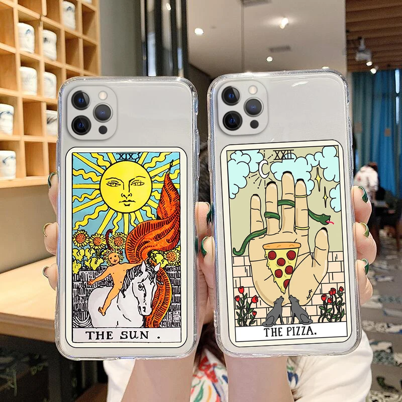 

Coffee Margarita Pizza Food Travel Tarot Phone Case For iPhone 12 13 11Pro MAX XR XS 7 X 8 Plus Cute Clear Soft TPU Cover Shell