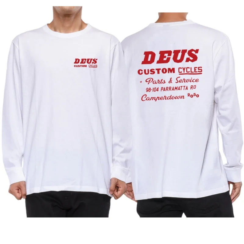 Повседневные Удобные белые футболки с длинным рукавом и графическим принтом DEUS EX