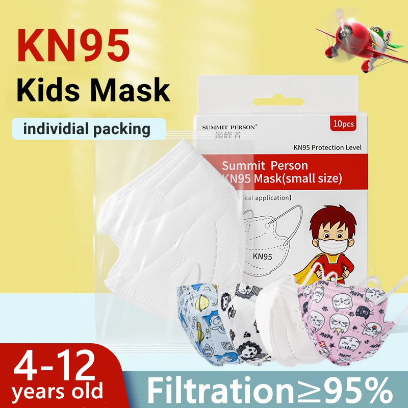 

Kids Mask FFP2 Facial Shield KN95 for 4-12 Boys Girls 5-layer Filter Anti Dust Haze Soft Ear-loop Low Breahting Resistance maske