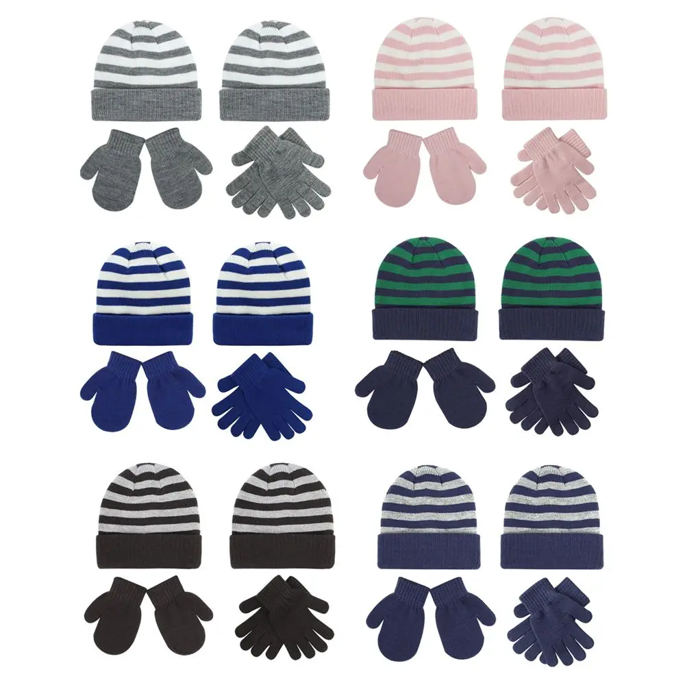 

Cute for Boys Girls Thermal Set Warm Toddler Beanie Kids Hat Gloves Set Knit Mittens