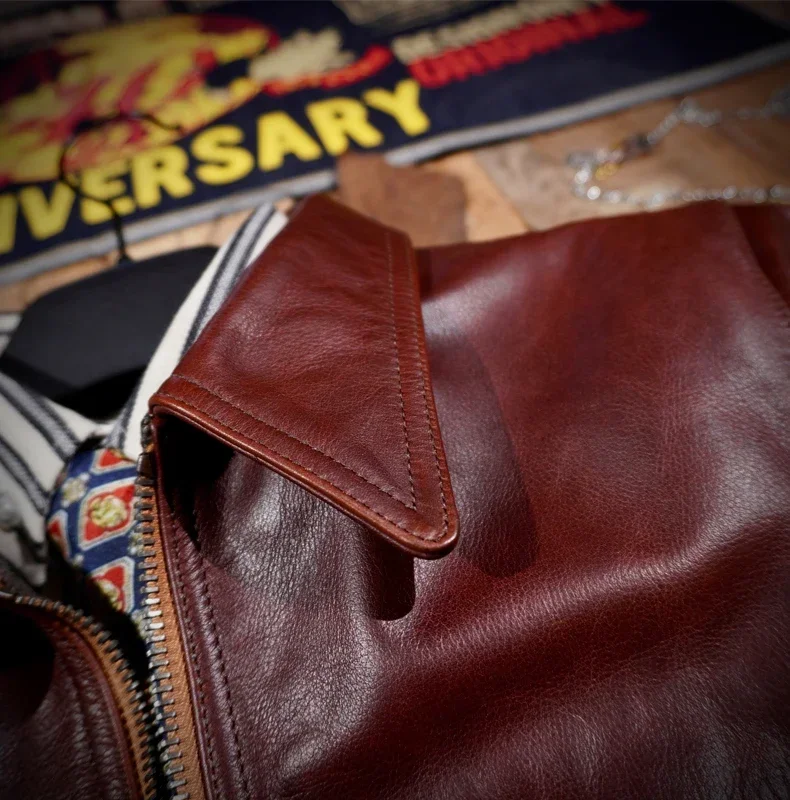 Blunt Razor Classic Replica Hartmann Delphine Oil Wax Cowhide Flying Suit Motorcycle Short Leather Jacket American Retro