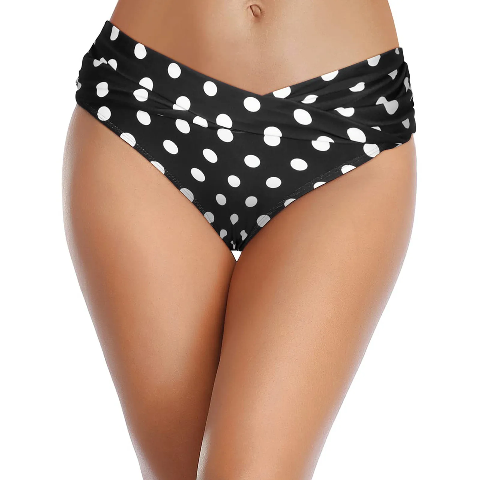 

Women's Cheeky Swimsuit Fold Front Bikini Bottoms Ruched Swim Bottoms Polka Dot Mid Waist Bathing Beachwear Swimwear Bikini