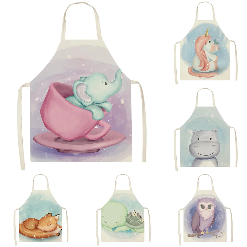 

Cute Elephant Unicorn Owl Kitchen Apron Antifouling Chef Cooking Accessories Aprons for Women Men Home Cleaning Tools Waist Bib