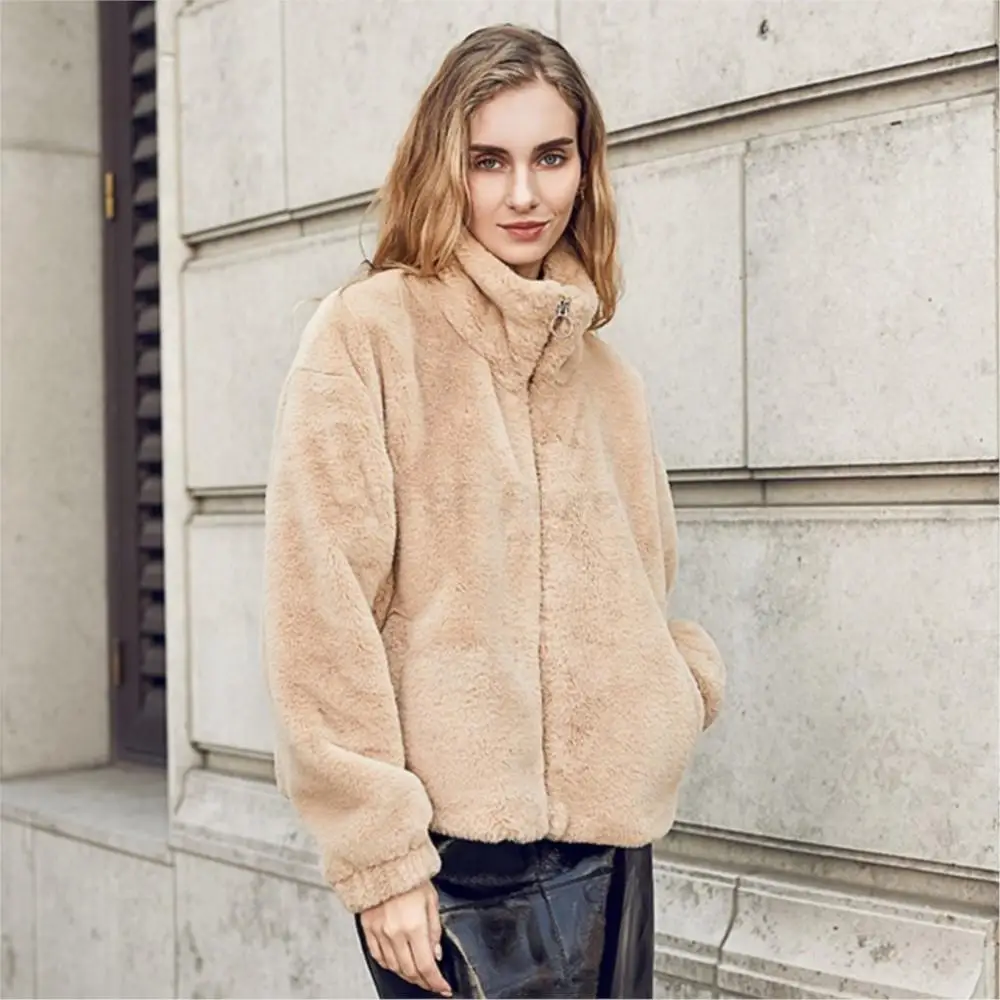Women's Winter Coats 2022 Pure Color Zipper Long Sleeve Simple Designer Fur Jacket Autumn Winter Women Thermal With Pockets Coat