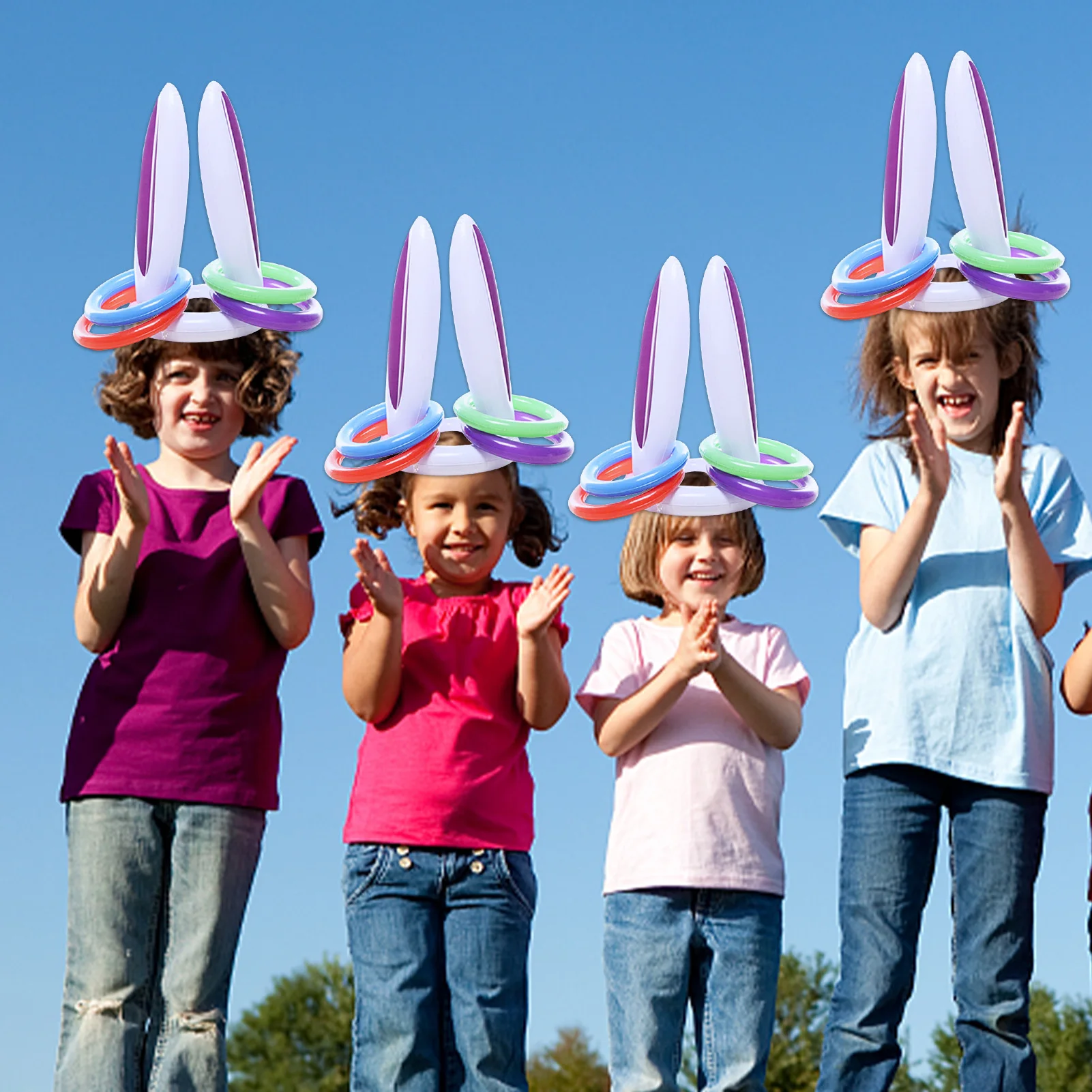 

Bunny Ring Toss Game Inflatable Bunny Ears Throwing Ring Toy Carnival Ring Toss Combo Game Set for Kids Adults Backyard Outdoor