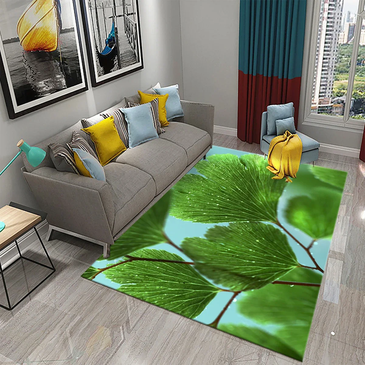 3D зеленый желтый ковер с листьями гинкго для спальни гостиной украшение входа