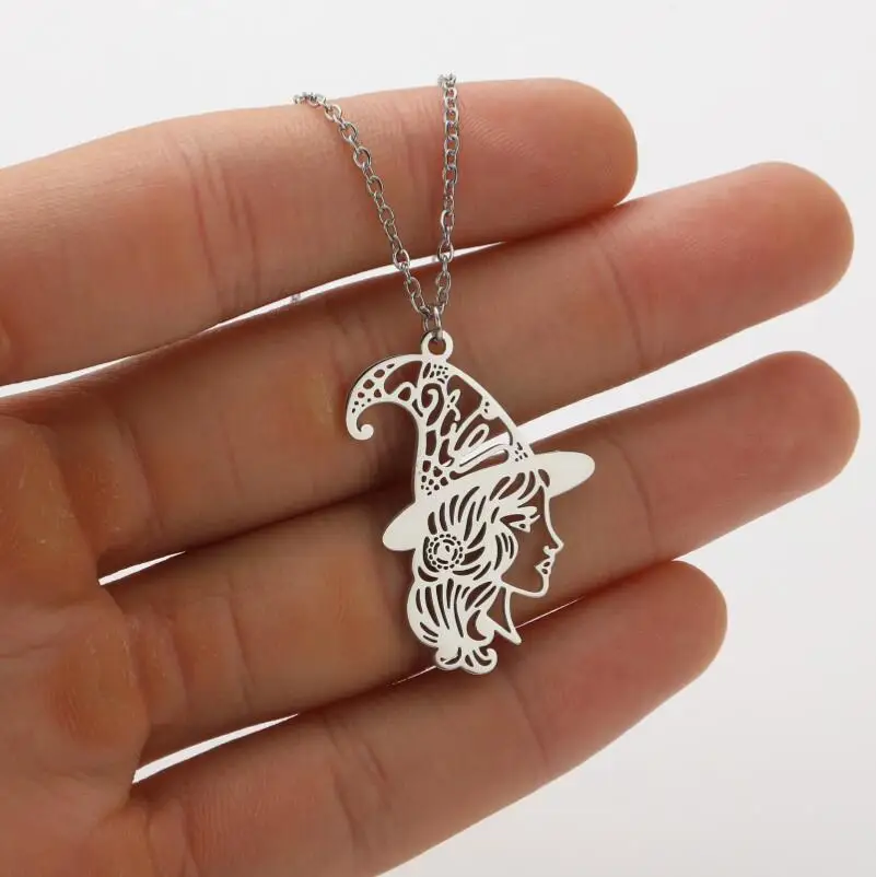 Шуангшо Стальное ожерелье-подвеска Хэллоуинской ведьмы из нержавеющей стали для женщин Готика Паганский оберег Викканские украшения.
