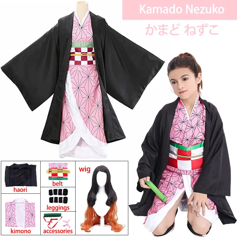 

Anime Demon Slayer Kamado Nezuko Cosplay Kimetu No Yaiba Costume Haori Kimono Uniform Wig Halloween Clothes Adult Children
