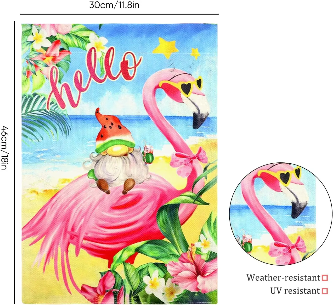 Фото Флаг для сада Dohia Hello Summer Flamingo 12x18, вертикальный, двусторонний, с гавайским морским пейзажем, для пляжной вечеринки, баннер для двора, сезонный, для улицы WZZ №2