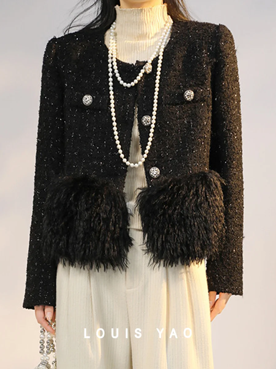 Женское пальто из искусственного овечьего флиса с круглым вырезом