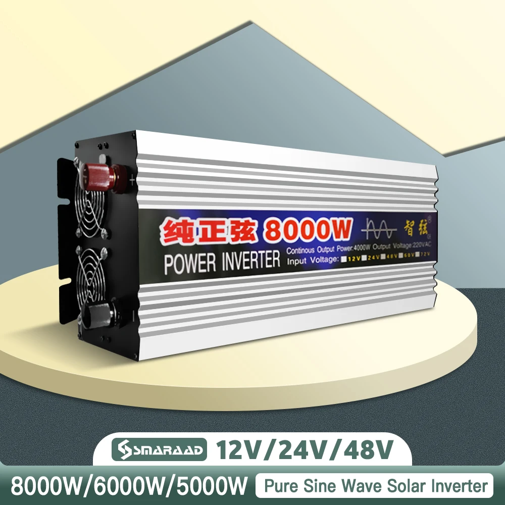 

8000W 6000W 5000W Чистая синусоида Инвертор DC 12V 24V к AC 220V 50Hz 60Hz преобразователь напряжения большая мощность двойной выход Солнечный инвертор