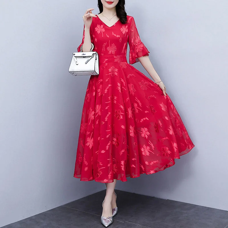 Платье-Макси женское шифоновое элегантное приталенное однотонное пляжное