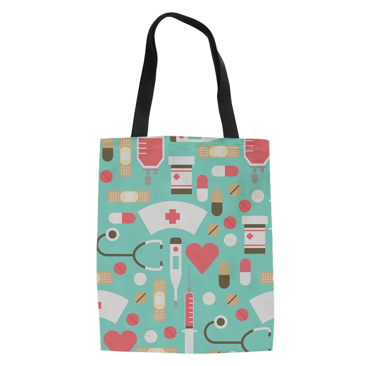 Nurse Topic Print Capacity Handle Bag Adult Student Outdoor Shopping Bag Lightweight Daily Decoration Draagtas
