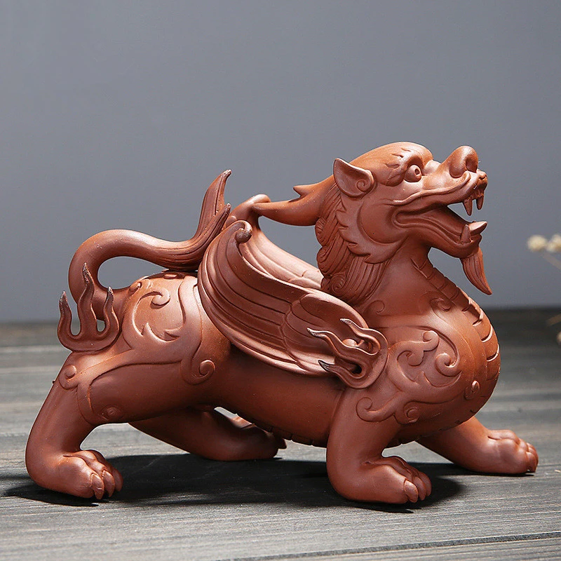 

Chinese Style Purple Sand Animal God Beast Sculpture Home Feng Shui Decorative Accessories Tea Set Pet Gift Ornament Statue