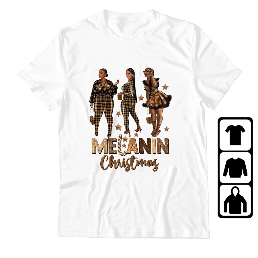 

Новая женская рубашка с рисунком меланина, Рождественская Черная Женская футболка из 100% хлопка с графическим принтом, женские толстые топы ...