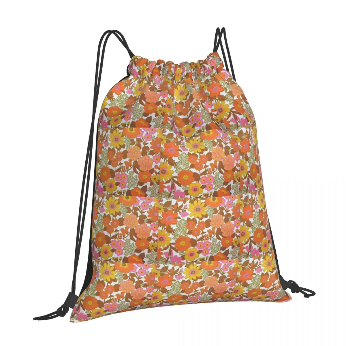 

Green And Orange 70S Pattern Drawstring Bags Handbags Female Bag Male Backpack Small Fabric Bag Foldable Gym Sports Sackpack