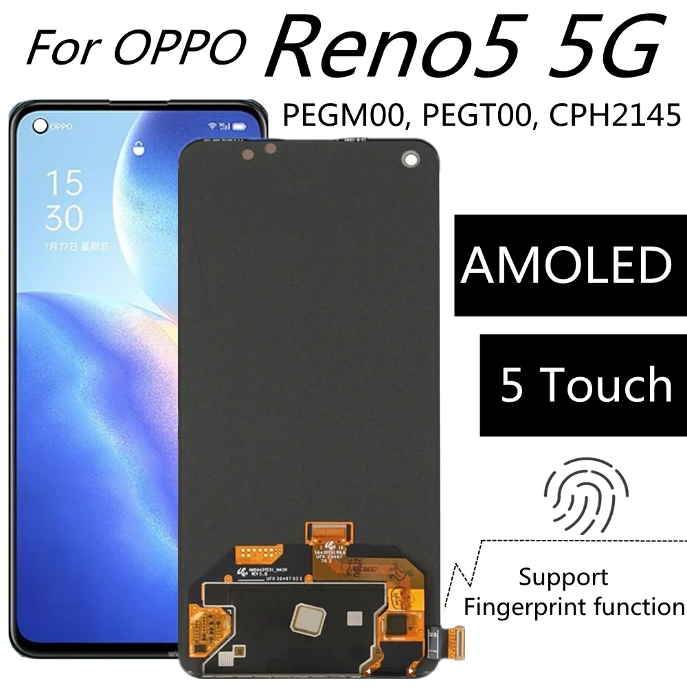 

LCD For OPPO Reno5 / Reno 5 4G CPH2159 5G PEGM00 PEGT00 CPH2145 LCD Display Touch Screen Assembly Replacement Accessory