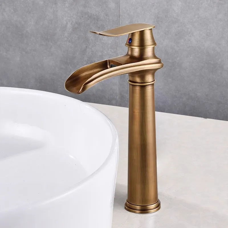 

KEMAIDI античный латунный Смеситель для раковины в ванной комнате водопад смеситель для горячей и холодной воды смесители для раковины с одной ручкой черный кран для крепления на раковину