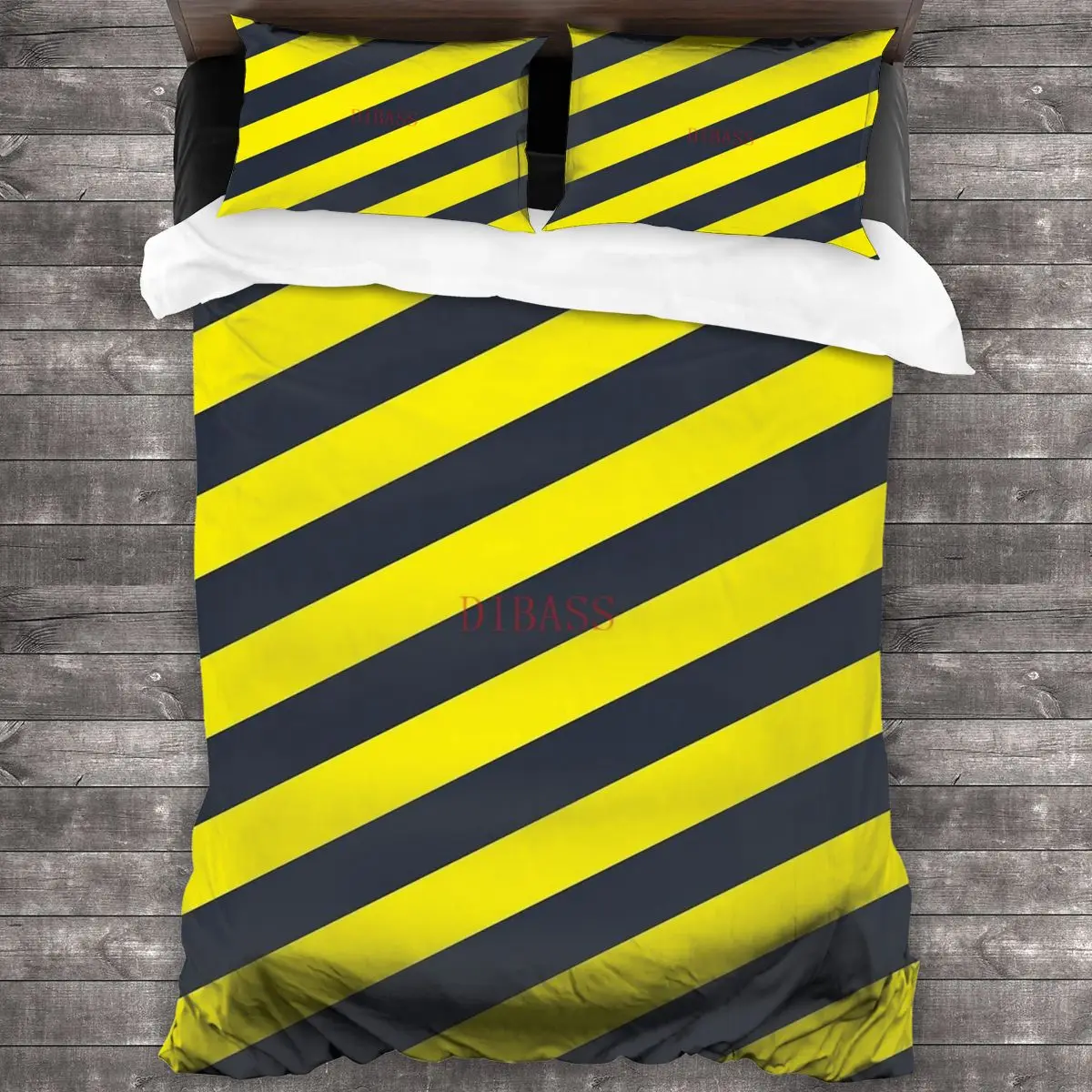 

Navy Yellow Diagonal Warning Hazards Soft Microfiber Comforter Set with 2 Pillowcase Quilt Cover With Zipper Closure