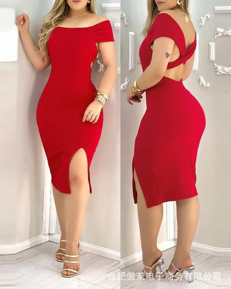 

Elegant dresses for women spot women's red one-shoulder split dress tight dress beach summer dress women 2022
