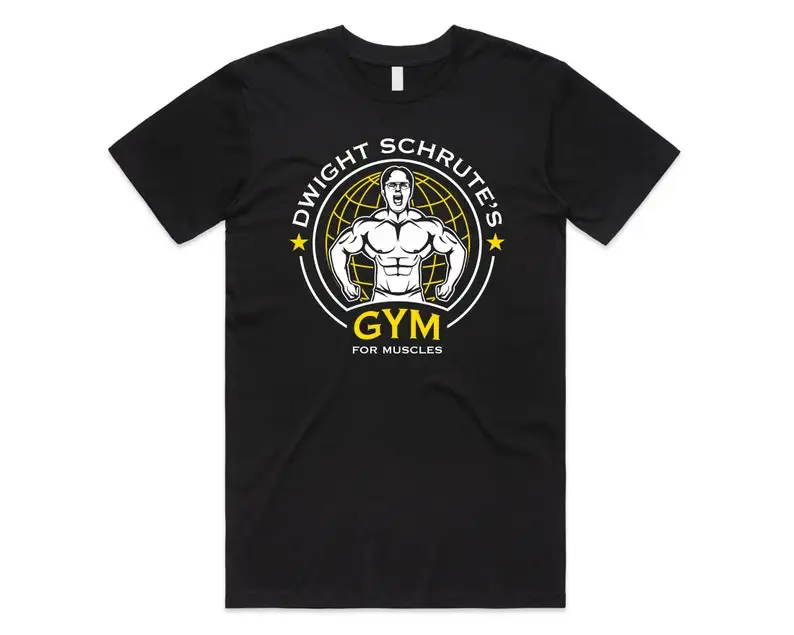 

Dwight Schrute’s Gym For Muscles T-shirt Tee Top Funny US Office Dwight’s Gym Bodybuilder Fitness Weightlifting Squat Gift
