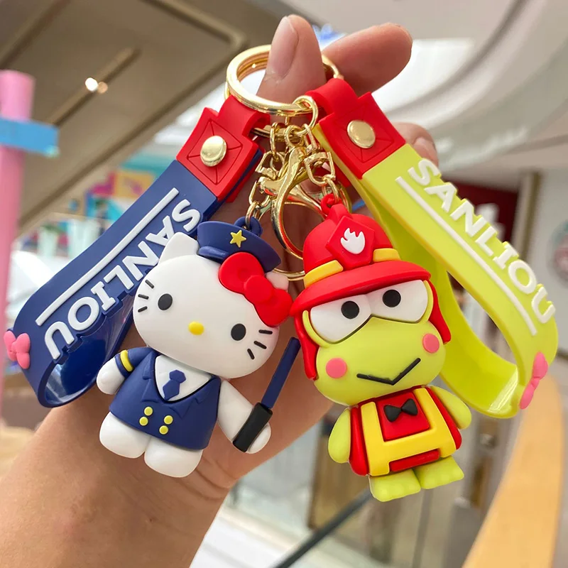 

Cartoon Cross-Dressing Sanrio Keychain Hello Kitty My Melody PVC Figure Car Keyring Backpack Pendant Accessories Kids Toys Gifts