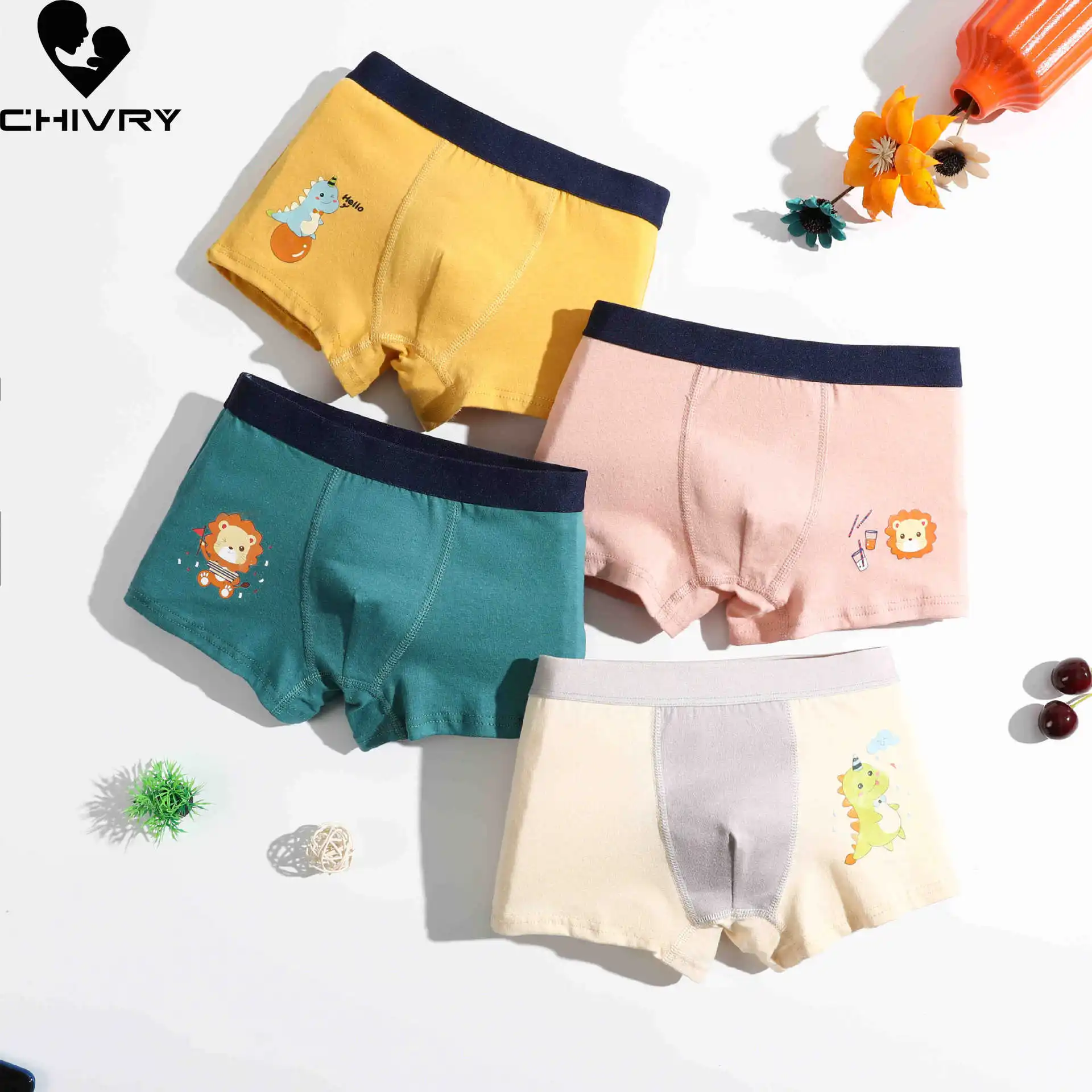 

4 Piece Kids Boys Underwear Cartoon Animal Children's Shorts Panties for Baby Boys Boxer Brief Teenager Underpants for 2-15T