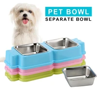 pet double bowl plastic stainless steel combo separate cats water feeder tableware square dog bowls safety healthy food dishs