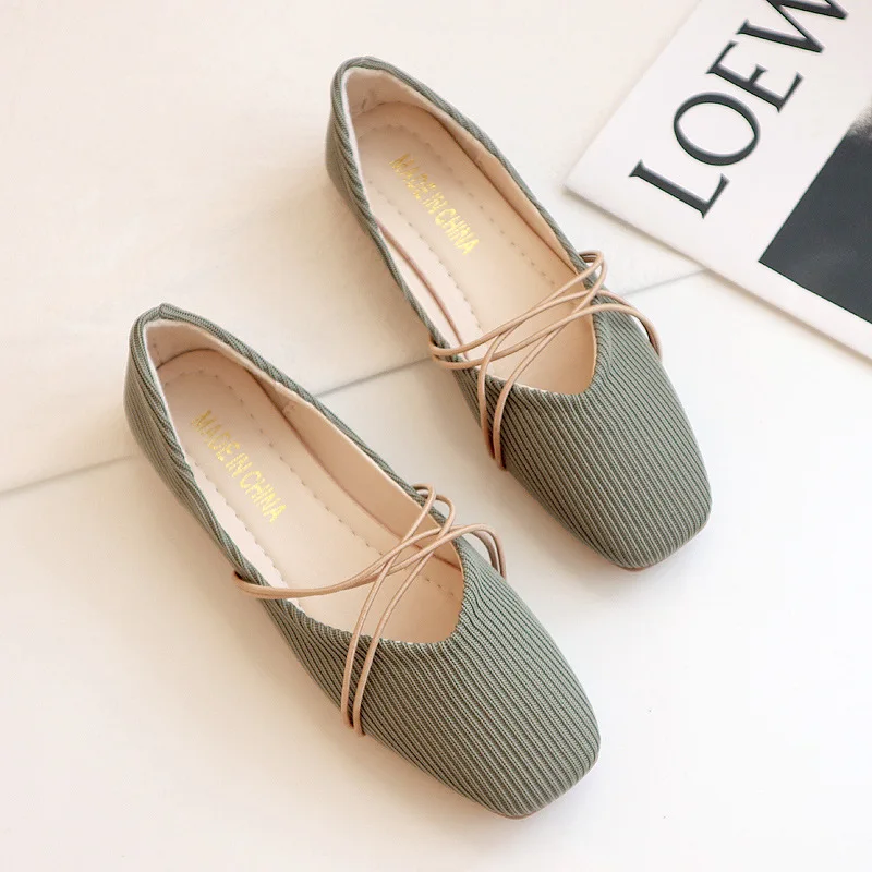 

2022 Shallow Fabric Ballet Flats Women Autumn Spring Slip on Square Toe Pregnant Walk Driving Soft Low Flat Shoes Without Heels