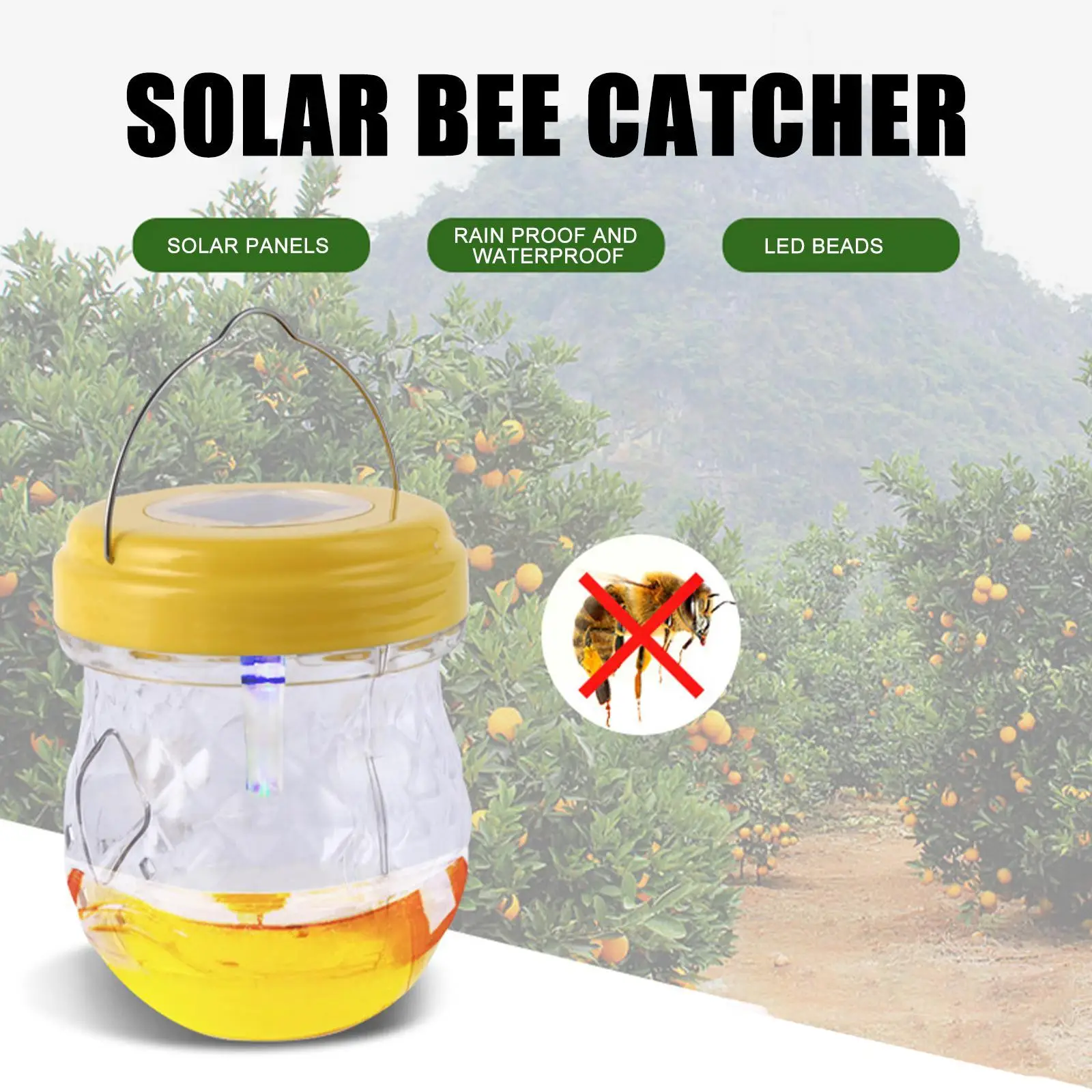 

1Pcs LED Solar Powered Wasp Trap Outdoor Hanging Fruit Fly Catcher Trap Bottle Reusable Beekeeping Wasp Killer for Garden P P9D9