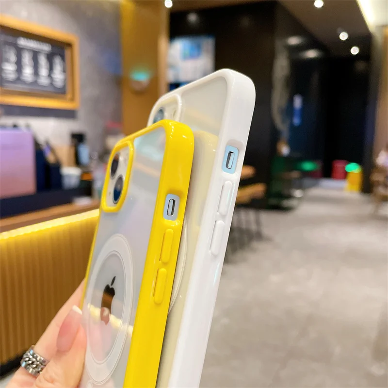 Clear Candy Color For Magsafe Magnetic Wireless Charging Case For iPhone 14 13 12 11 Pro Max Mini X XR 7 8 Plus SE Hard PC Cover