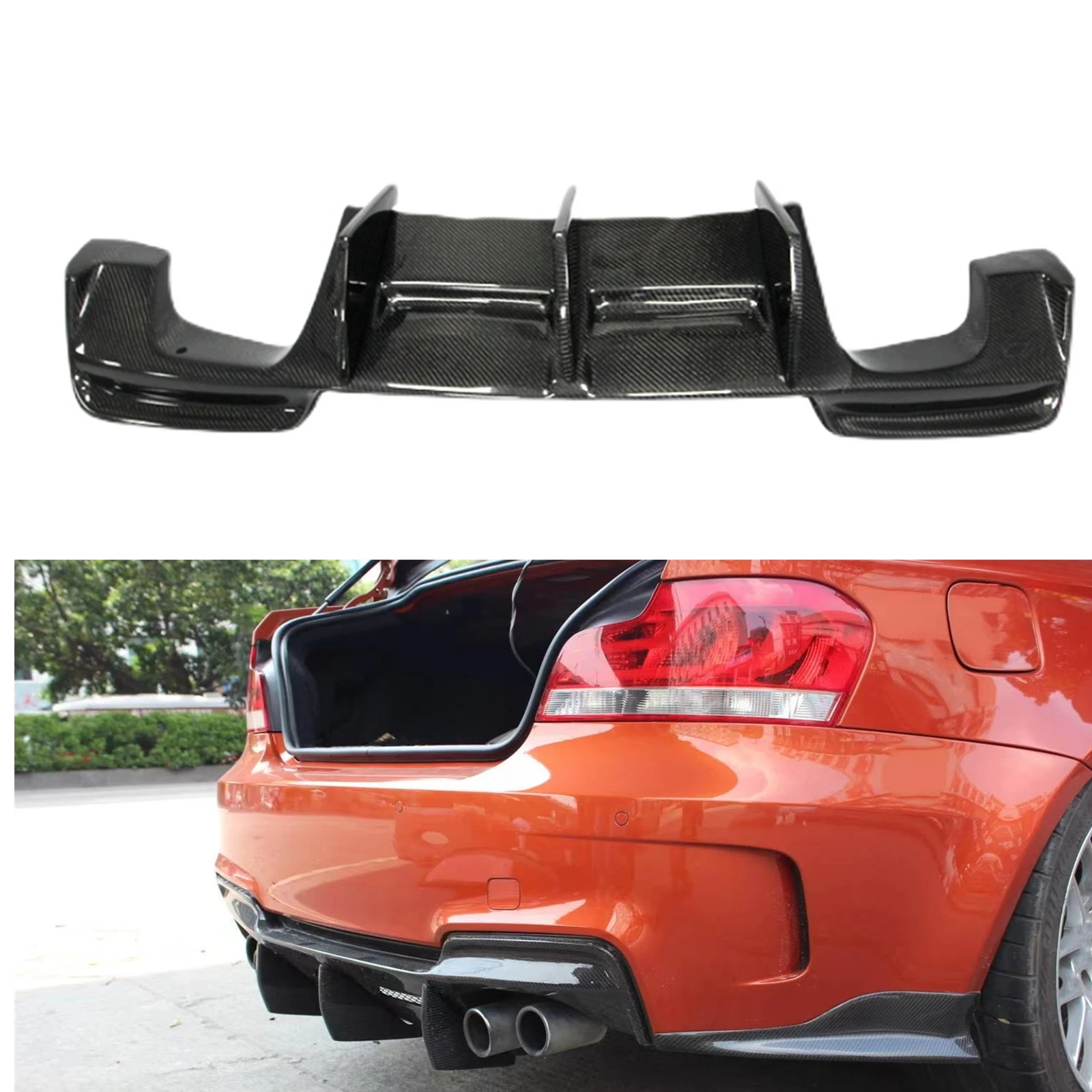 

Real Carbon Fiber Car Rear Bumper Diffuser Lower Exhaust Guard Spoiler Boot Splitter Lip Board For BMW E82 1M 2011-2013 RZ Style