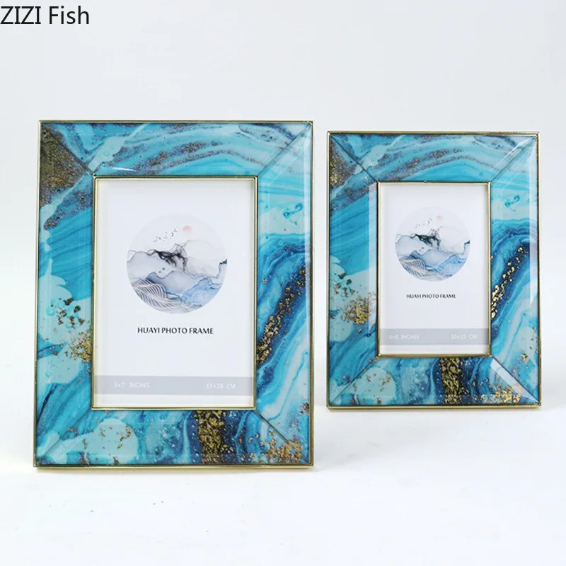 

Imitation Marble Painted Photo Frame Desk Decoration Frames for Pictures Bedside Table Ornaments Figures Portrait Framed Art