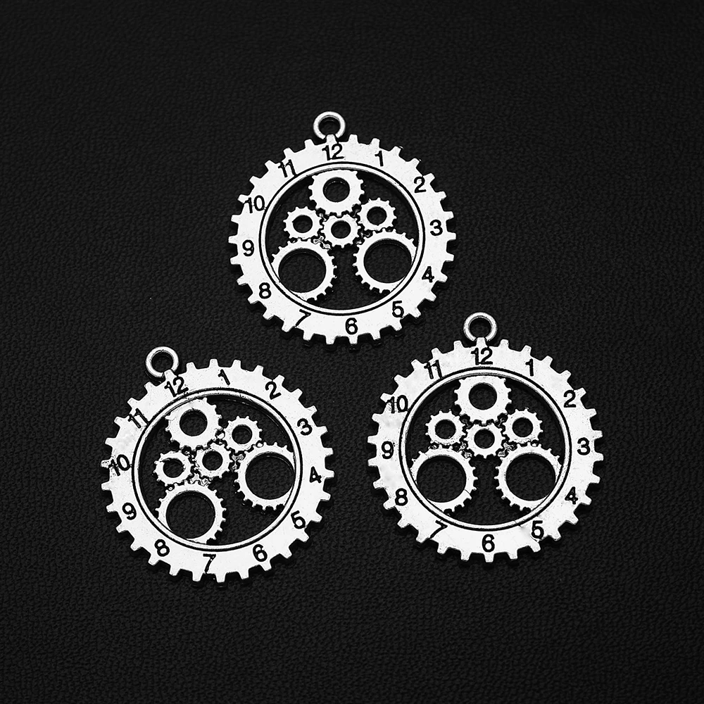 7 шт./лот 25x28 мм Античное посеребренное украшение в стиле панк часы Подвески