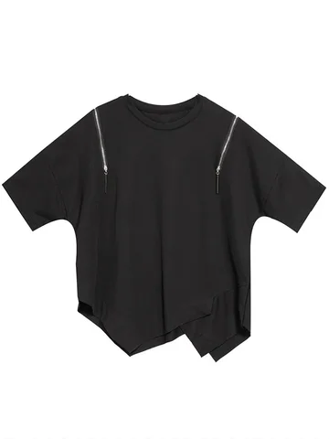 XITAO Асимметричные лоскутные футболки на молнии свободные тонкие 2023 летние новые повседневные Модные темпераментные универсальные Топы DMJ1179