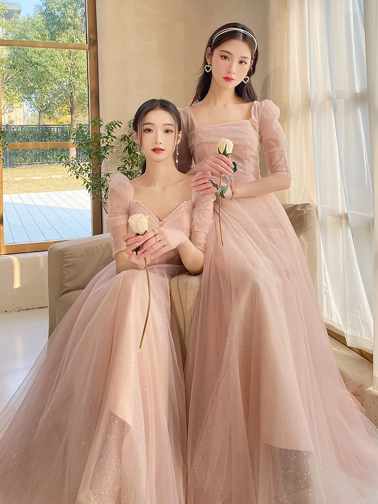 

Женское винтажное платье подружки невесты, розовое элегантное ТРАПЕЦИЕВИДНОЕ ПЛАТЬЕ с квадратным вырезом, коротким рукавом-фонариком и бантом на лето 2019