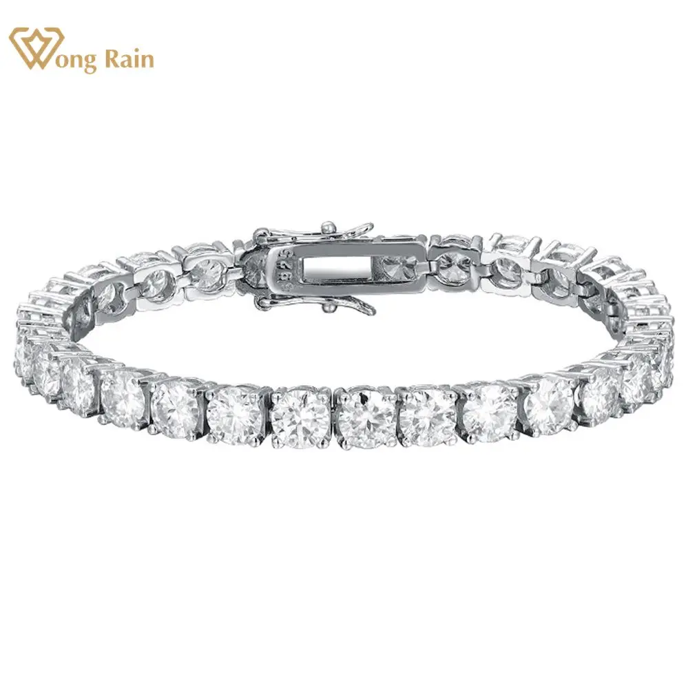 

Wong Rain 925 Sterling Silver VVS1 5 MM - 6.5 MM Real Moissanite Diamonds Gemstone Tennis Chain Bracelets Fine Jewelry With GRA
