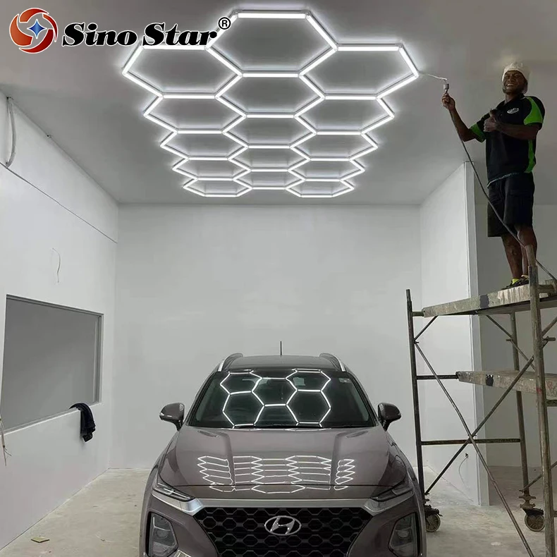

Led Honeycomb hexagon hex-grid Light Ceiling Detailing Lamp Car Repair Workshop Wash beauty Station Garage illumination design